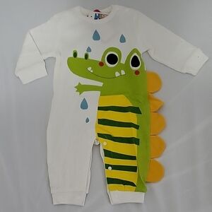 PatPat White and Green Crocodile One Piece